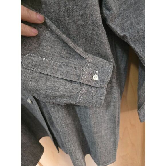Vintage Gray Button-Up Shirt W Horse Embroidery Long Sleeve Cotton-Linen Blend - Picture 5 of 9